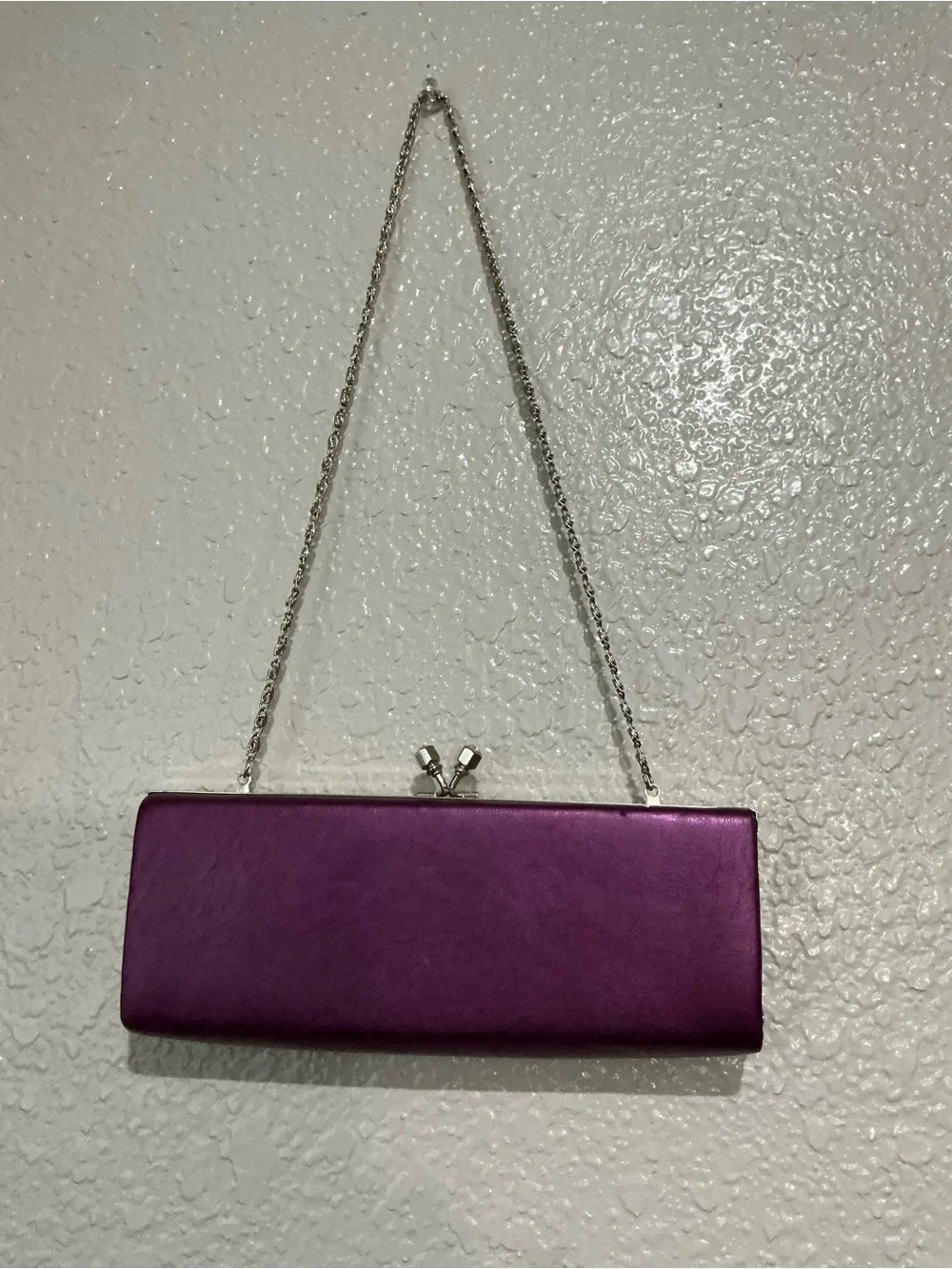 Purple Satin Evening Clutch with Chain Strap